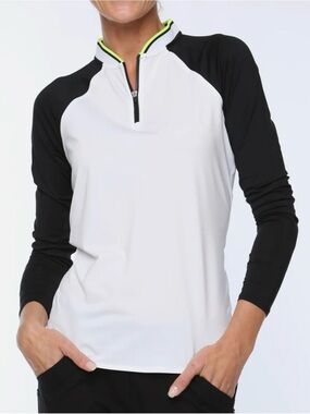 Belyn Key White Performance Zip Top with Black & Neon Yellow Trim